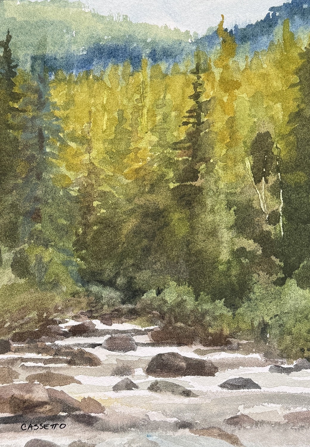 "Going with the Flow," varnished watercolor, by Erin Cassetto.