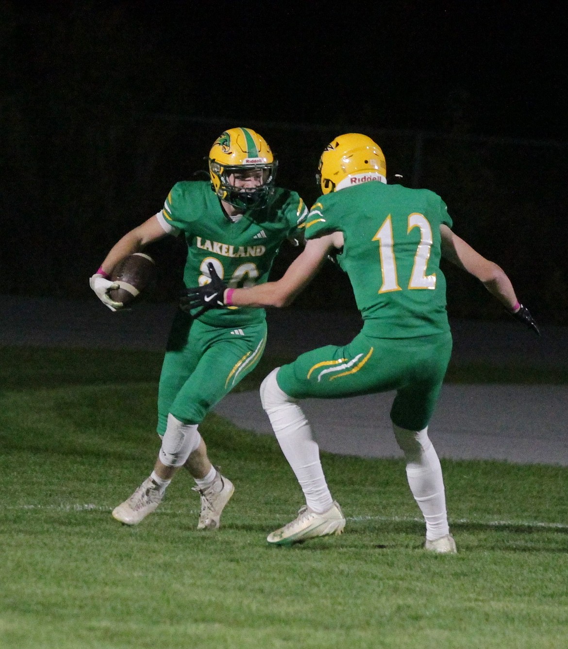 JASON ELLIOTT/Press
Lakeland senior wide receiver Cash Lund celebrates with fellow senior wide receiver Jaron Yager after Lund's 37-yard touchdown reception in the first quarter of Friday's nonleague football game against Timberlake at Corbit Field in Rathdrum.