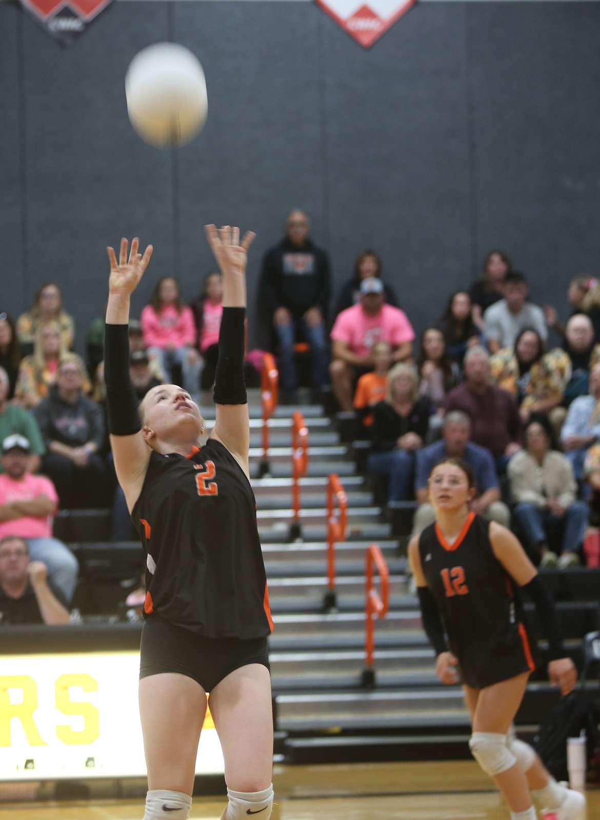 Alyssa Dymarkowski (2) sets the ball during a rally against the Jacks on Tuesday. Head Coach Britney MacLeod said the win over the Jacks was a confidence boost for the Tigers.