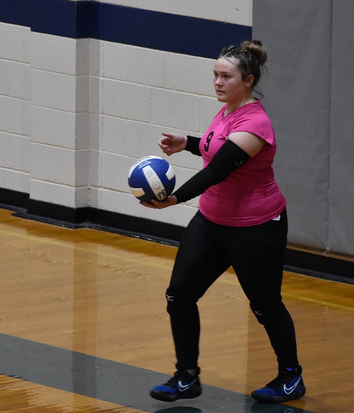 Maryanna Miller goes to serve for the Eagles against Waterville on Monday. Soap Lake defeated Waterville 3-2 at home on Monday.