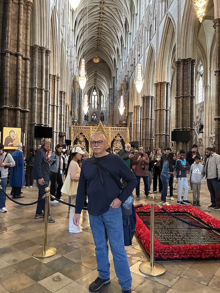 Dave Oliveria poses in Westminster Abbey in London at the beginning of a three-week vacation to England in late September.