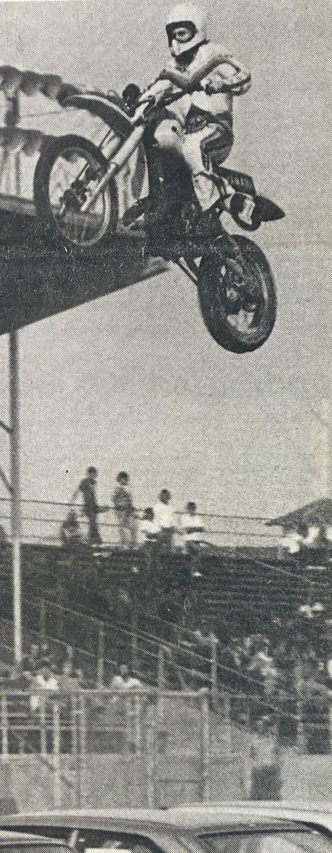 “Reckless Rex” Phelps soars over 20 cars at the fairground in Missoula, Mont., to beat Montana challenger Don Torman in 1980.
