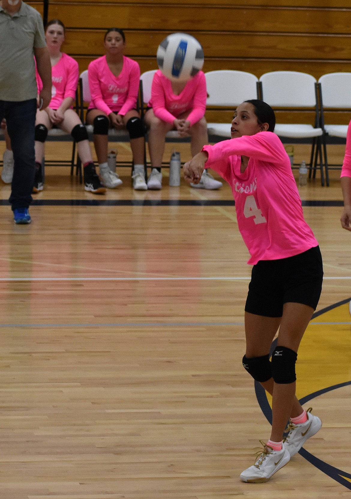 Lions senior SanTahna Ferguson responds to a serve from the Devils during Thursday’s matchup. Lions head coach Dean Spurbeck said the team has been working on staying high energy throughout every set during the final stretch of the regular season.