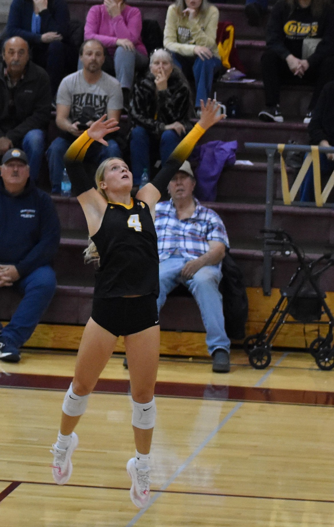 Mavs senior Addison Burns gets ready to spike the ball back onto Eastmont’s side of the net during Thursday’s game. Mavs head coach Krystal Trammell said the loss for the team was tough, but will be a pivotal learning moment for the team as they head into the postseason.