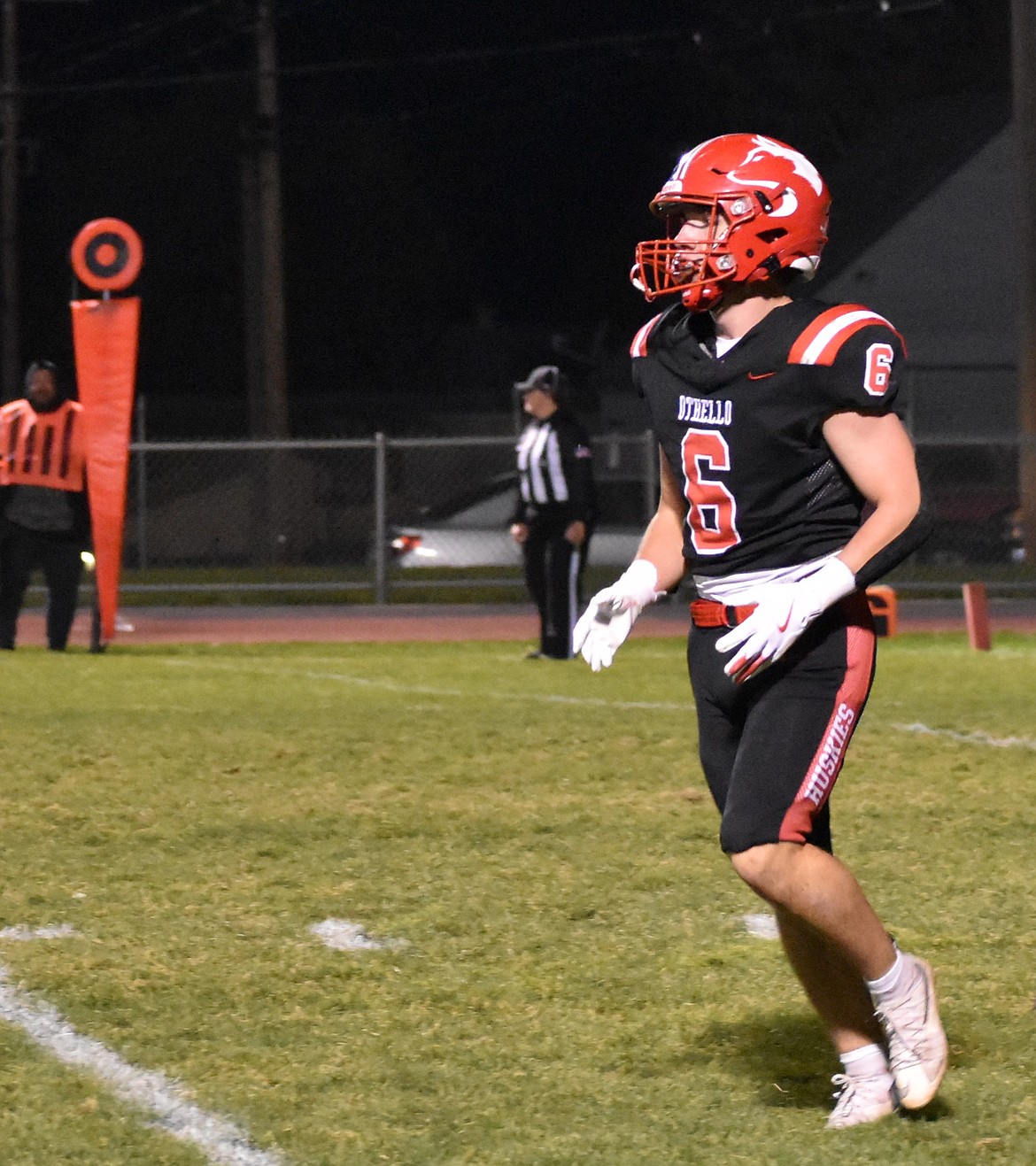 Huskies senior running back Andrew Sorenson walks off the field following his touchdown run against the Jacks. The Huskies seniors said they wanted to finish out the regular season strong as they head into the postseason.