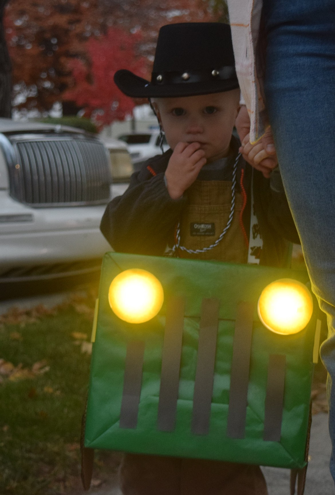 Lights shown bright on a young Trick-or-Treater’s tractor costume at the Ephrata downtown Trick or Treat.