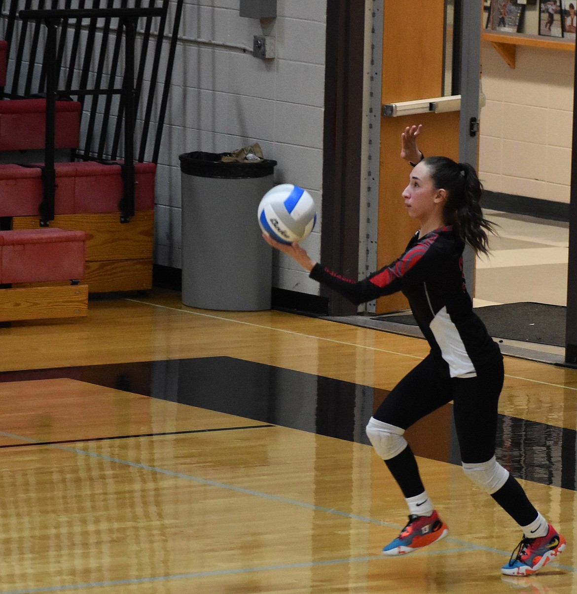 The Huskies sophomore Meila Zuidema gets ready to serve the ball during an earlier game in the season. Huskies Head Coach Steve Parris said the team has a strong group of freshman and sophomores returning next season.