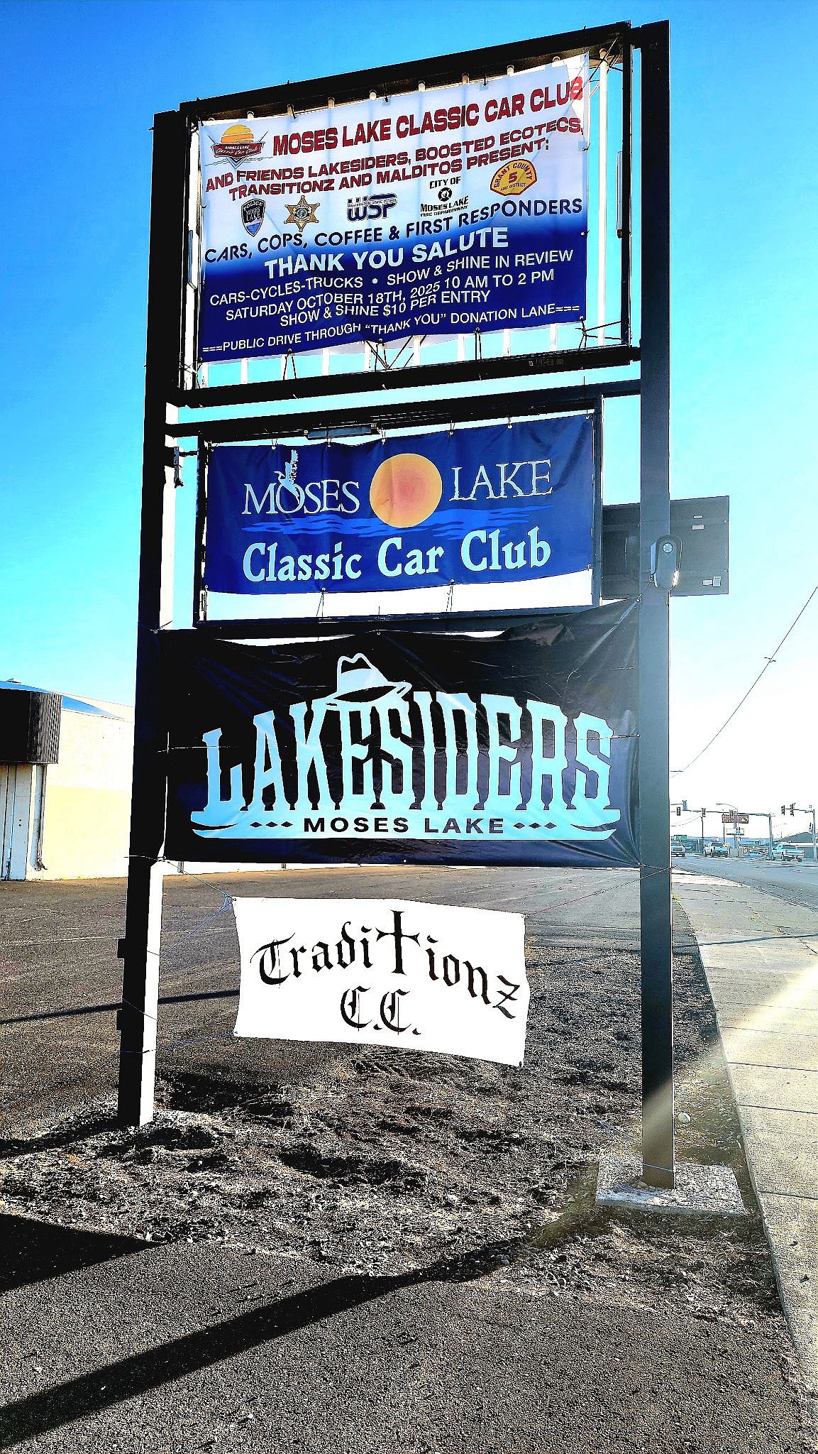 The Moses Lake Classic Car Club will present the funds raised at its Oct. 18 Cars, Cops, Coffee and First Responders car show to four first responder agencies today at 11 a.m.