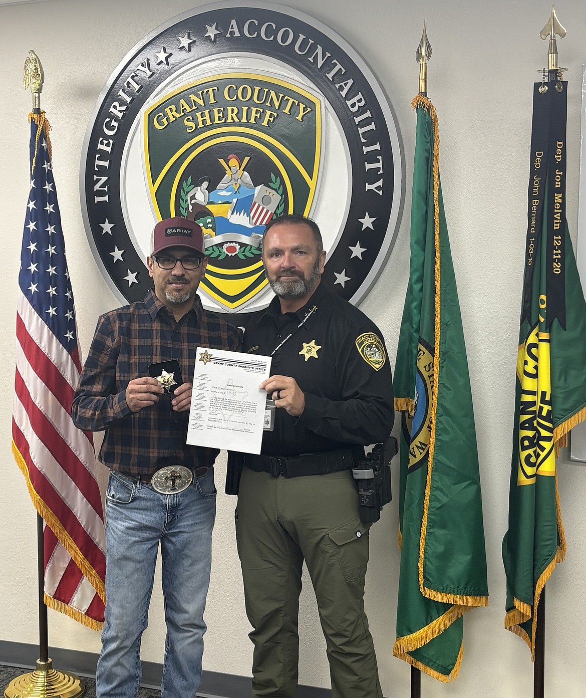 Grant County Undersheriff Gary Mansford welcomed new Corrections Deputy Cesar Gomez.