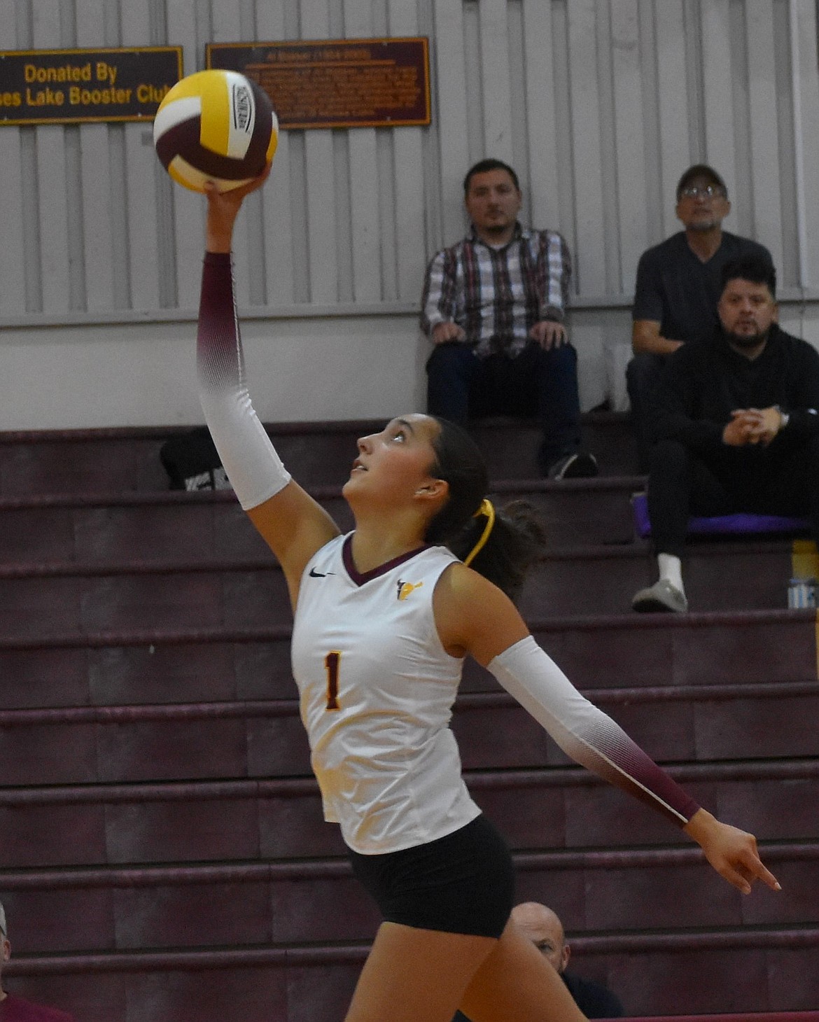 Moses Lake’s Lilliana Roylance tips the ball back over the net during Tuesday’s district matchup against Eisenhower. Though the Mavericks’ season ended Tuesday evening, Head Coach Krystal Trammell said she was incredibly proud of the energy and effort her team put into the season.