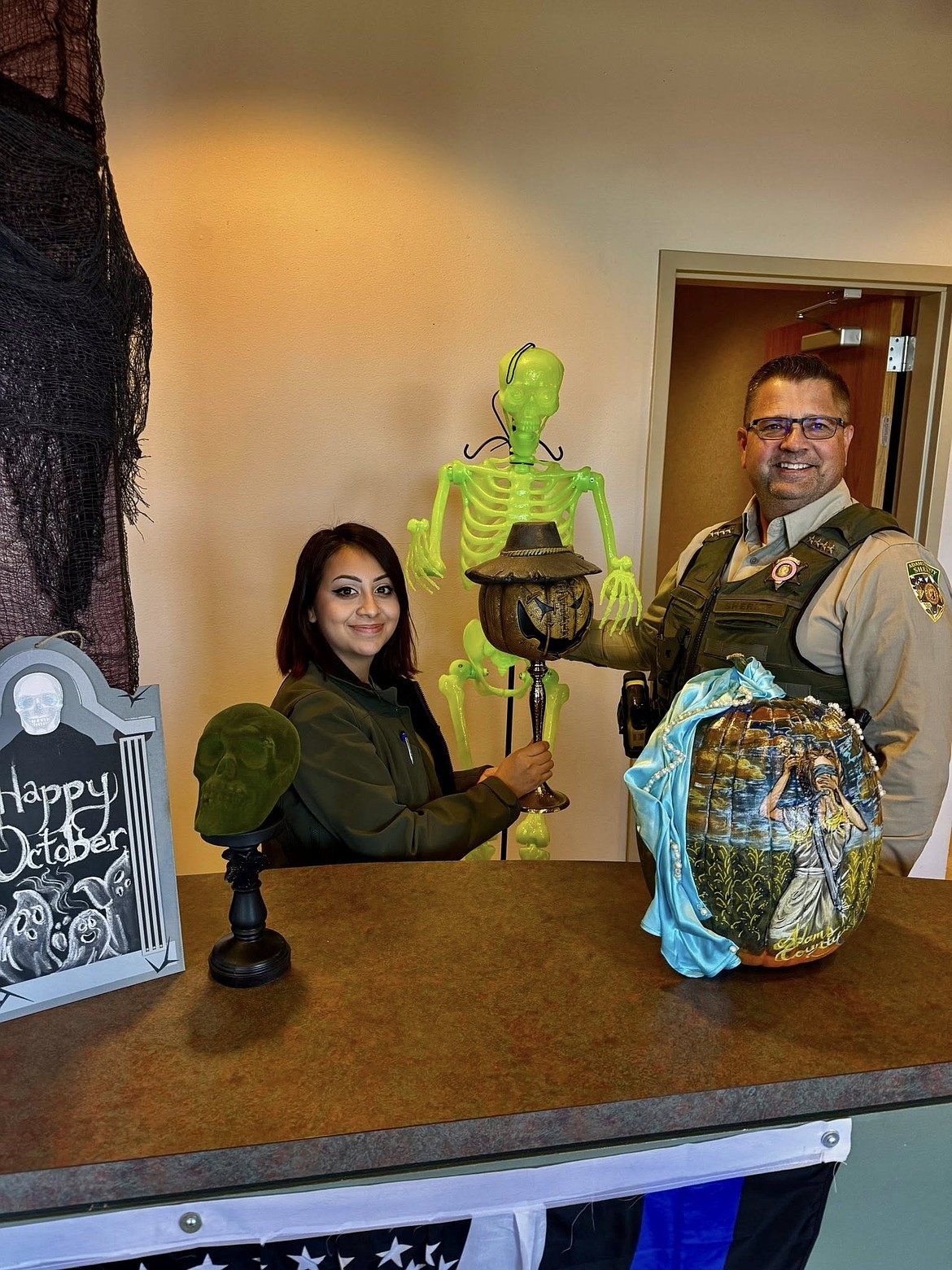 The Adams County Sheriff’s Office celebrated Halloween with a staff pumpkin decorating contest. Almarosa Elizarraraz won first place in the competition with her painted pumpkin. ACSO hopes to bring this back next year.
