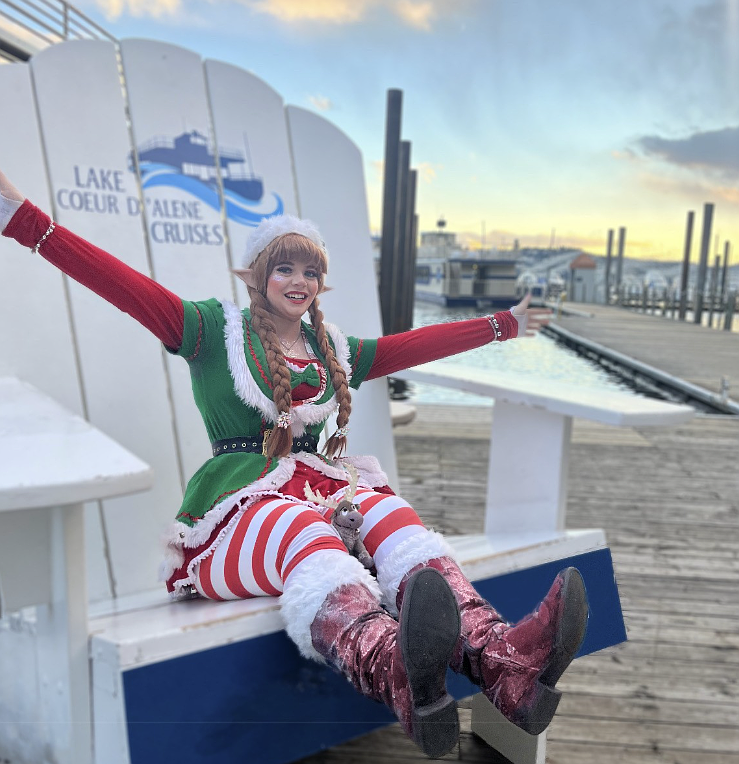 Coeur d'Alene resident Mica Riendeau as her seasonal self, Silver Belle, recently published a children's book based on her elf character. She will begin her seventh season with the Journey to the North Pole Cruises when they begin Saturday.