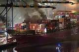 Fire aboard a Los Angeles container ship briefly prompted a shelter-in-place order
