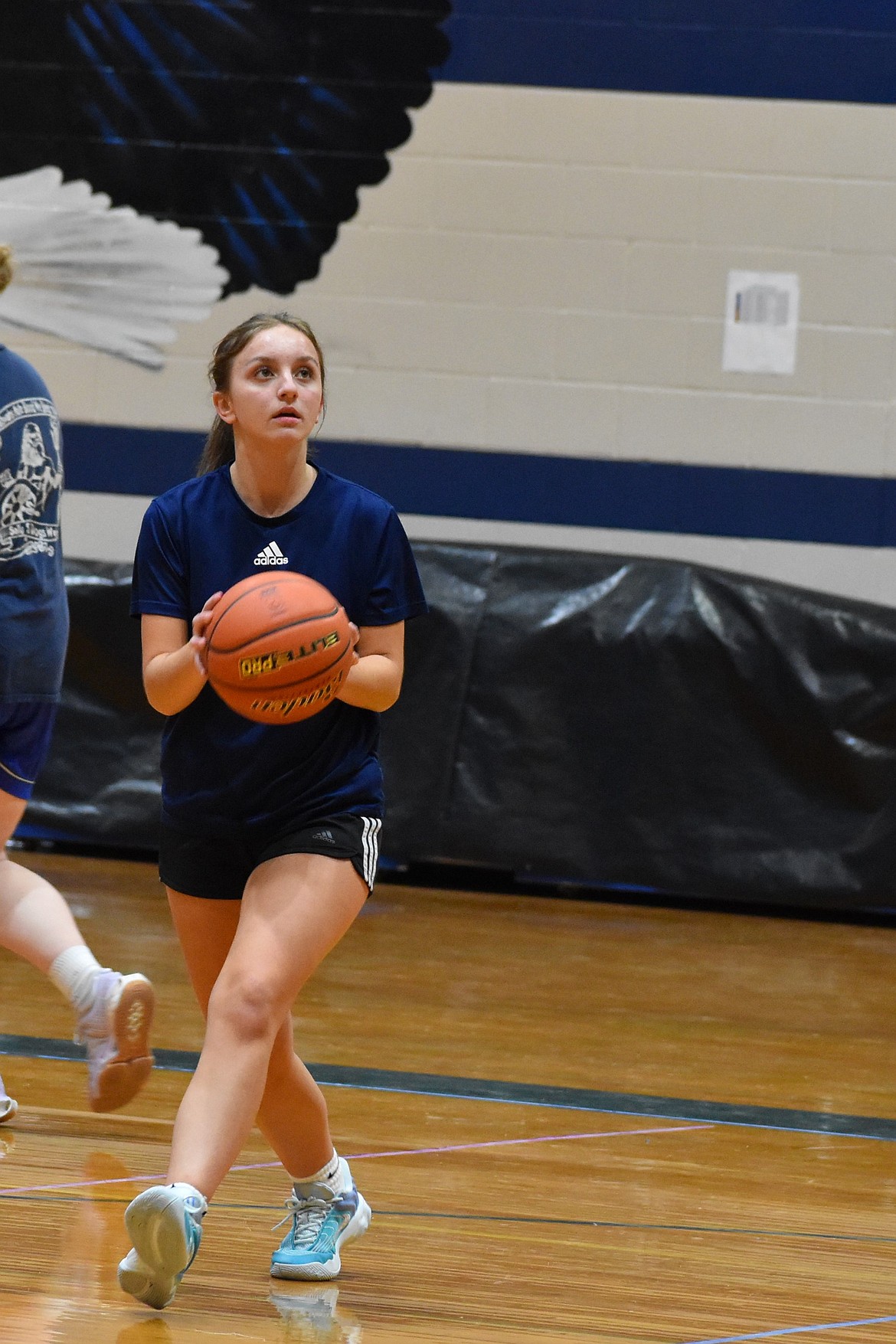 Marina Zubritskiy from the Eagles gets ready to shoot the ball during practice. The Eagles squad consists of five seniors, a junior and a young squad of freshman players.