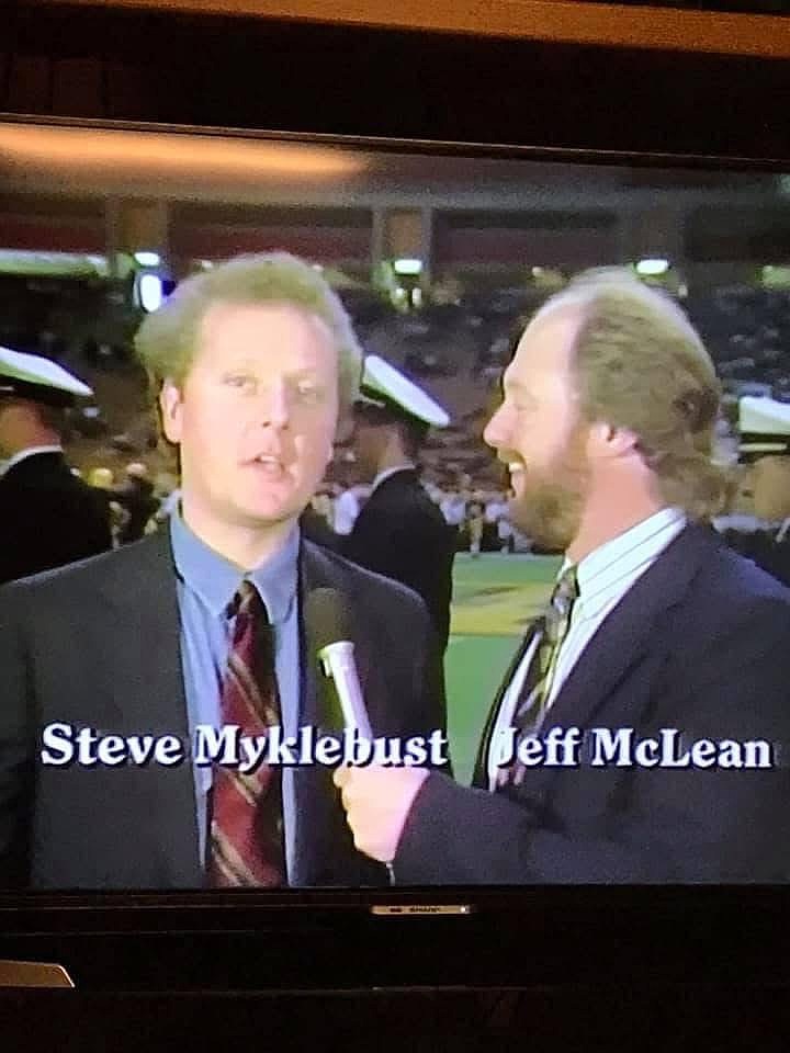 Courtesy photo
Steve Myklebust, left, and Jeff McLean, working a University of Idaho football game many years ago at the Kibbie Dome in Moscow.