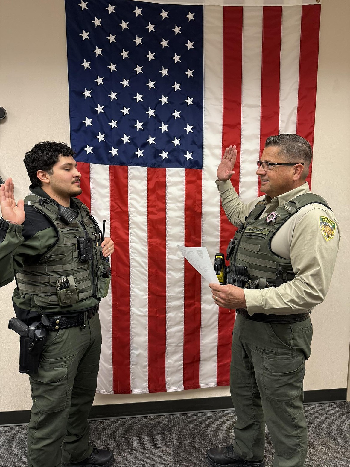 Adams County Sheriff’s Office Corrections Deputy Seth Zepeda received the Oath of Office from Sheriff Dale Wagner in October.