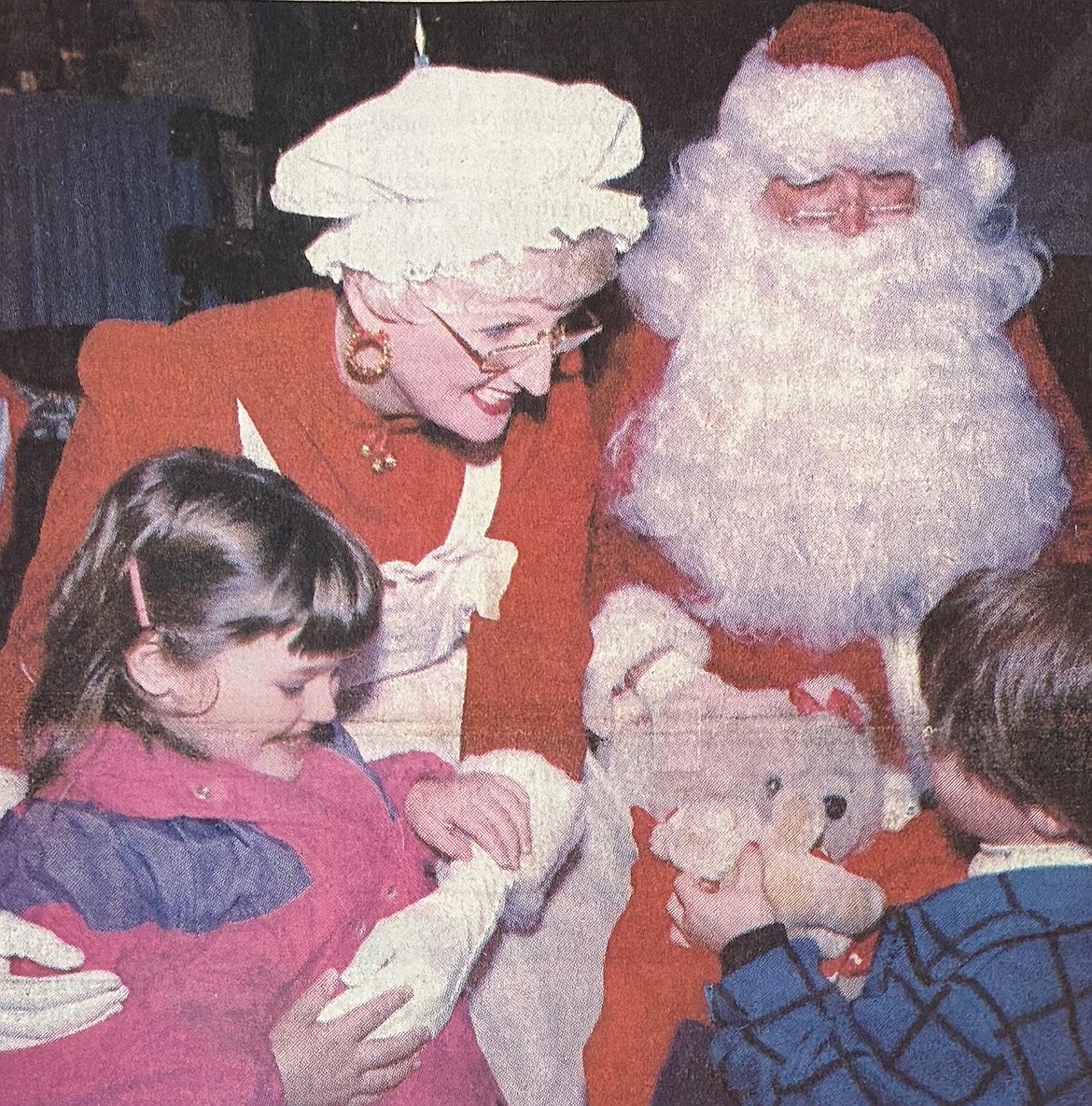 Mrs. Claus (Dee Dee Koep) and Santa greet some of the 700 kids who attended a Teddy Bear Tea at The Coeur d’Alene Resort in 1990.