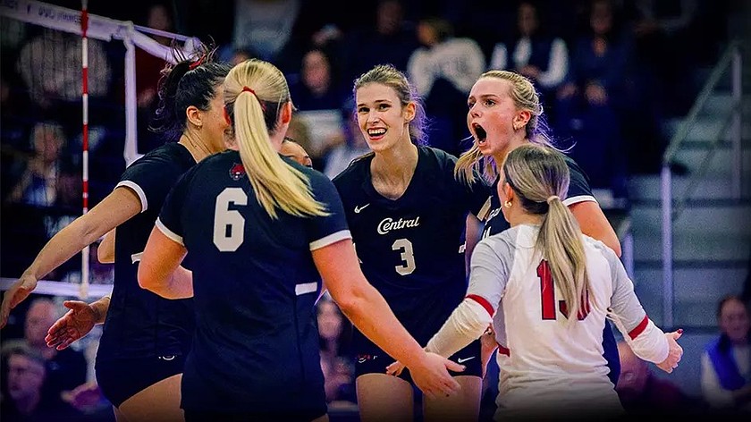 The Wildcats celebrate following a score during their last game against Simon Fraser. CWU defeated Simon Fraser Thursday afternoon and will be moving on to play the number three-seeded Fresno Pacific in the NCAA Division II West Region Tournament.