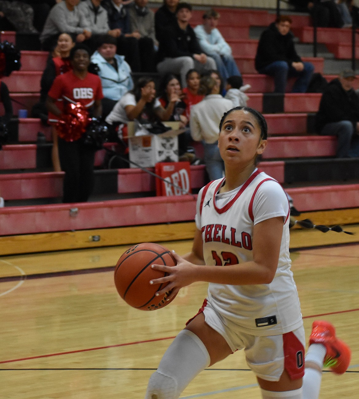 Abcde Garza, an Othello sophomore, gets ready to make a layup during the matchup against Connell.