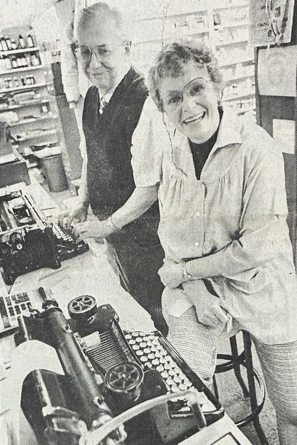 Owners Chuck and Lorna Sears announce the sale of Wilson’s Pharmacy in downtown Coeur d’Alene in 1985.