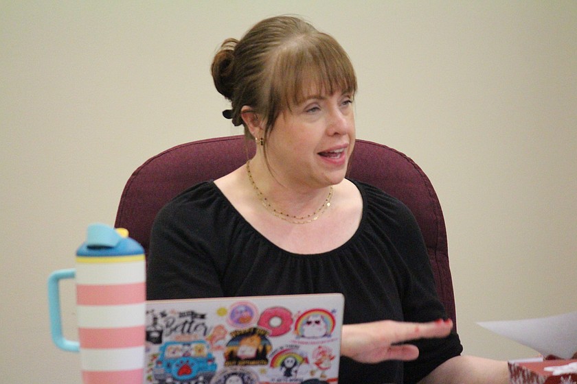 Michelle Musso, executive director of employee services for the Moses Lake School District, details the changes in a contract with the Moses Lake Education Association unanimously ratified by the Moses Lake School Board Wednesday.