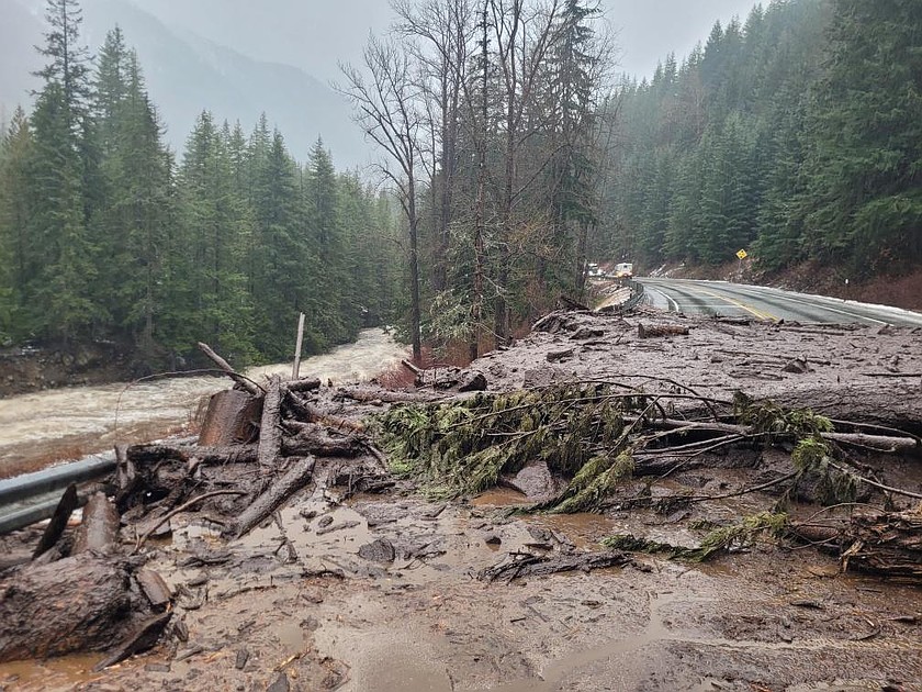 Heavy rains and melting snow closed a section of US 2 west of Leavenworth, and the road will remain closed through Monday.