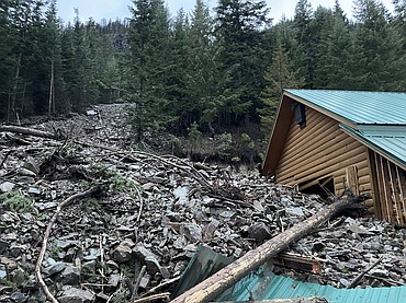 A rock and mudslide damaged a garage on Eagle View Lane in Sanders County on Dec. 11, 2025. (Tracy Scott/Valley Press)