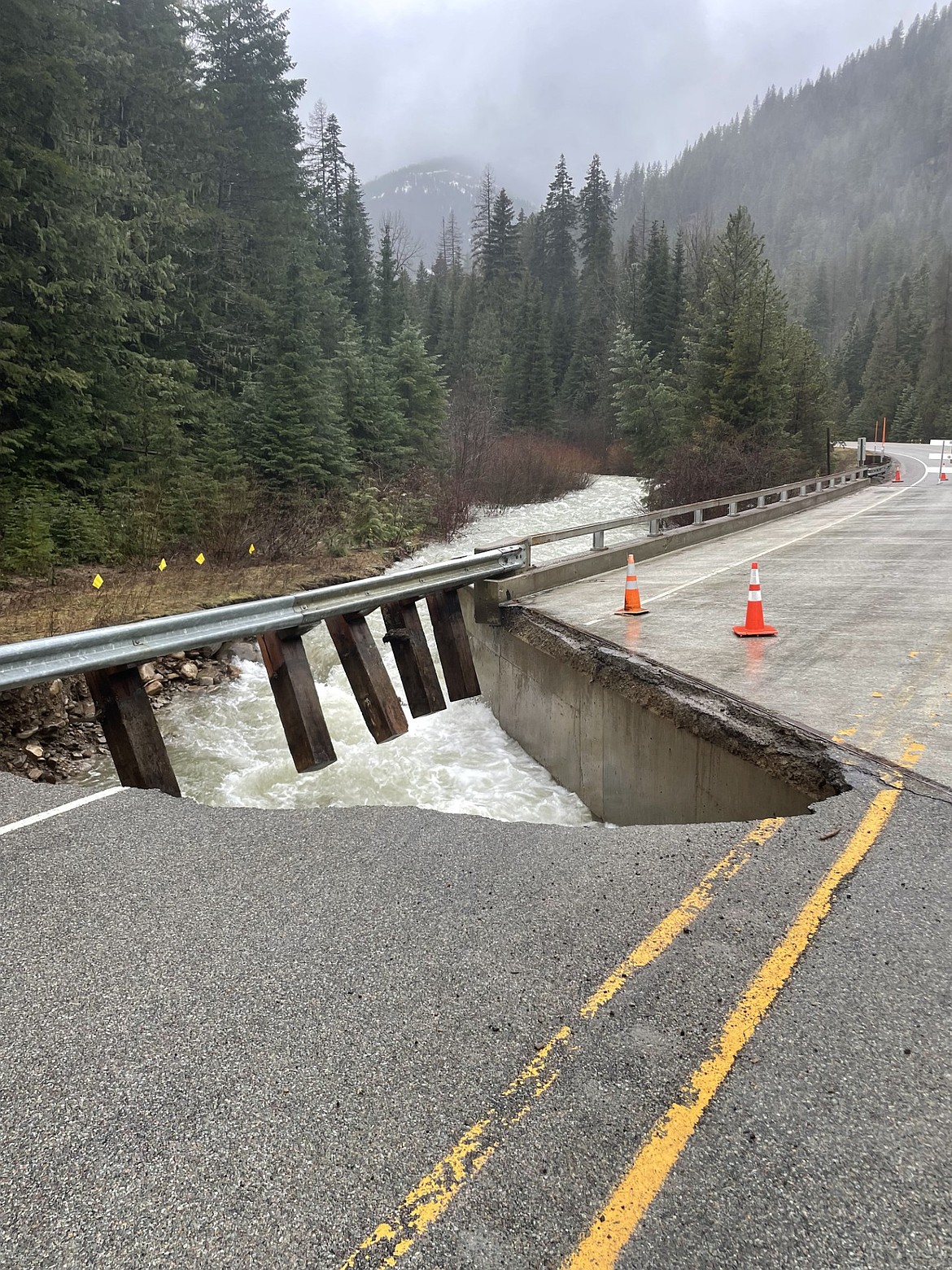 Highway 471 near Prospect Creek was closed Dec. 12, 2025 due to flooding. (Tracy Scott/Valley Press)