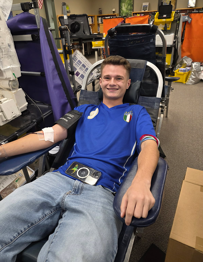 Senior Ayden Cragun is happy to be helpful Friday during Lakeland High School's annual blood drive.