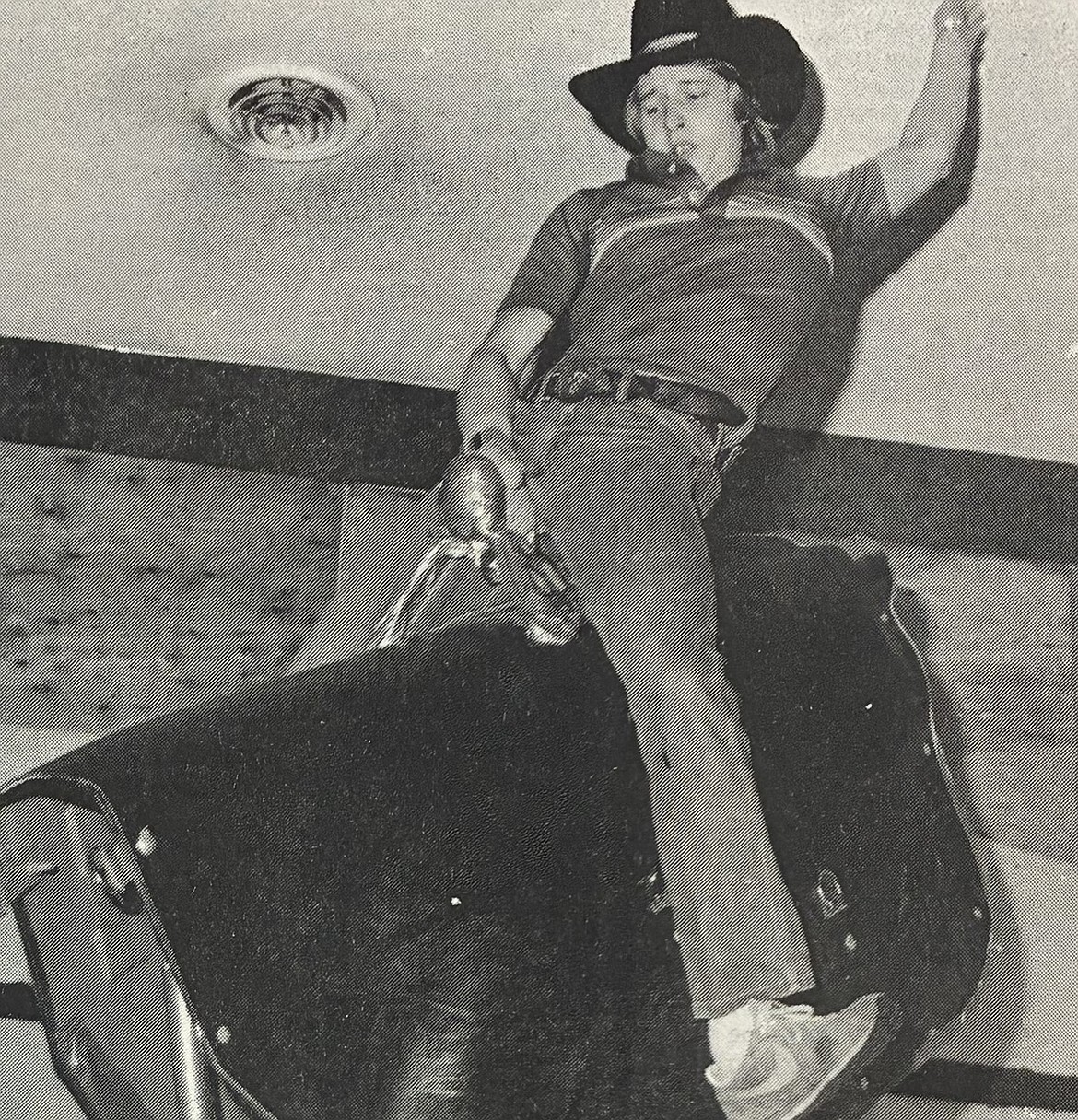 Larry Sibon of Spokane wins a mechanical bull-riding competition at the Cotton Club in 1980.