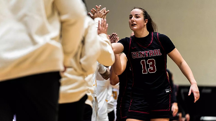 Capri Sims from the Wildcats high fives her opponents following Tuesday’s victory over Cal State San Marcos. CWU will play at home this weekend against Walla Walla.