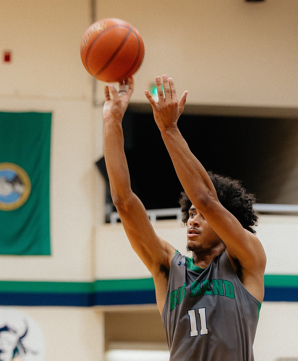 BBCC’s Jakari Singleton shoots unopposed for three during the Big Bend Crossover.