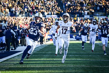 Montana State running back Adam Jones (23) scores a touchdown on a 54-yard run in the second quarter against Montana in the semifinal round of the FCS playoffs at Bobcat Stadium on Saturday, Dec. 20. (Casey Kreider/Daily Inter Lake)