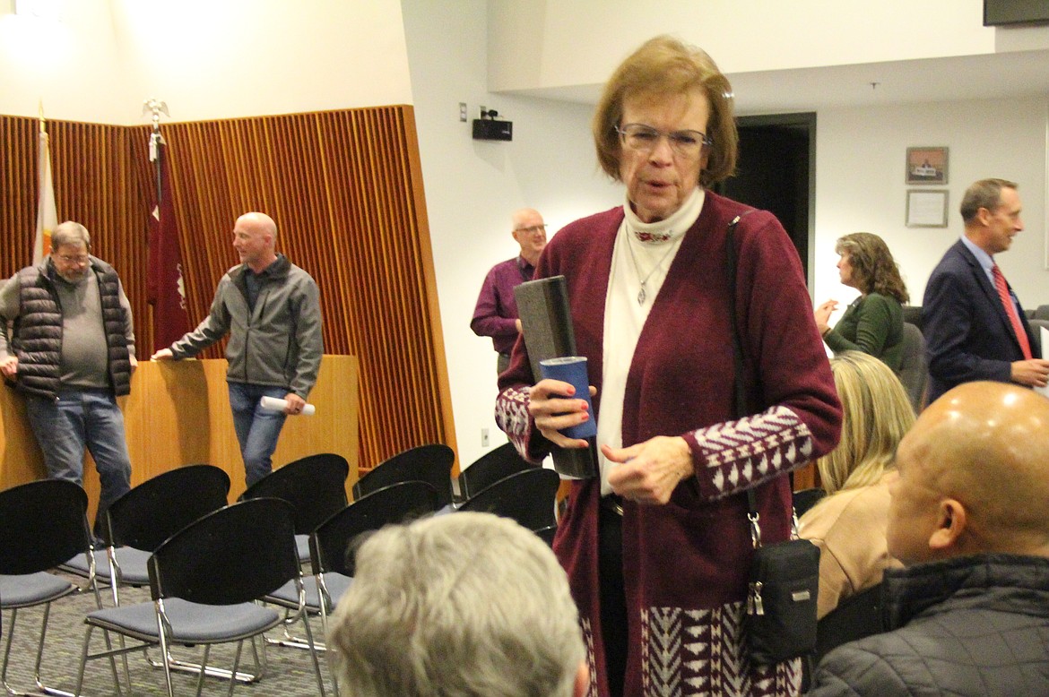 Washington Sen. Judy Warnick, a Republican from Moses Lake, said her top three priorities this year are affordability, safety and improving access to higher education. Alongside those, she also wants to support agri-tourism, women’s sports and fire insurance. Above, Warnick speaks with community members at a recent event in Moses Lake.