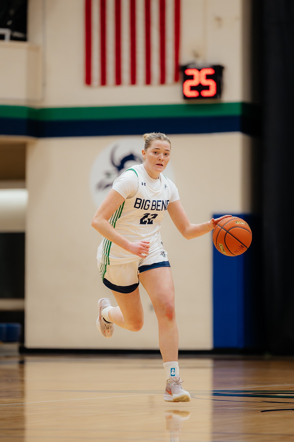 BBCC freshman Brooke Warren runs down the court after gaining possession of the ball during a previous home game.