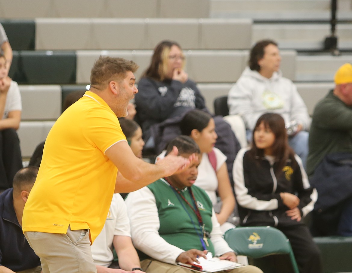 Quincy Jacks Head Coach Scott Bierlink calls out to his team during their game against Othello.