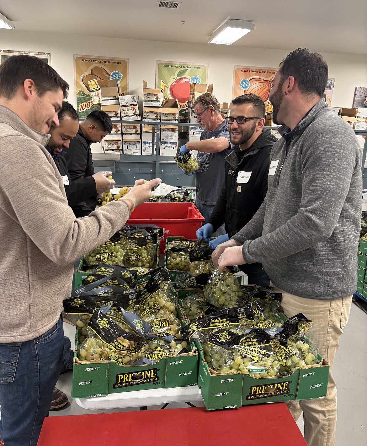 Hayden Homes team members sort more than 2,000 pounds of grapes for Second Harvest in Spokane.
