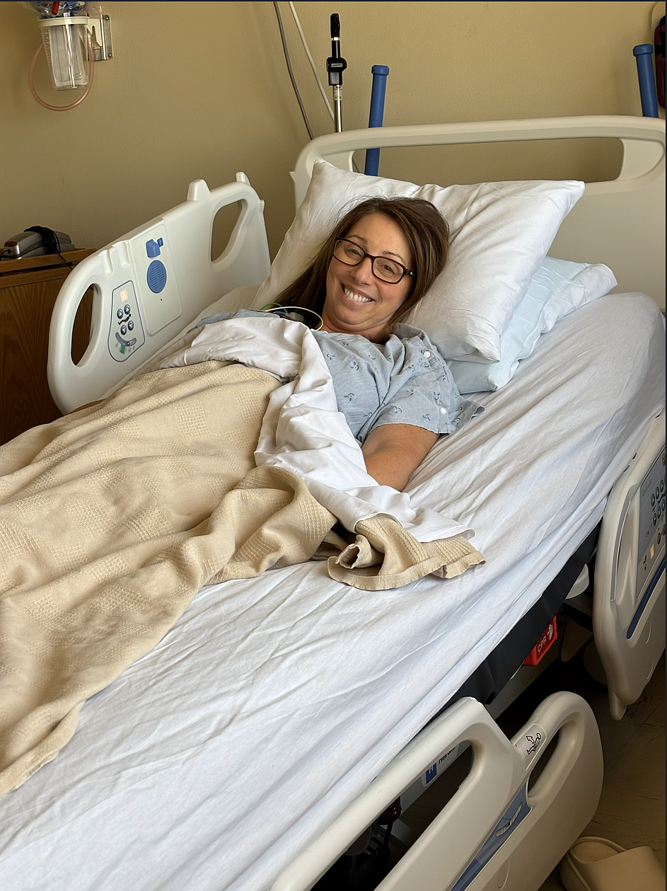 Courtesy photo
Windy Mandardo, 52, of Coeur d'Alene, in her room at Providence Sacred Heart Medical Center in Spokane on July 7, 2025 — the day before her heart transplant.
