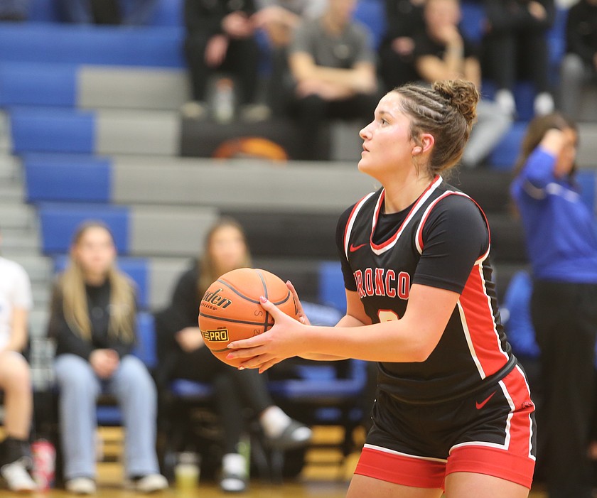 Saige Galbreath from the Broncos prepares to shoot a freethrow during a previous matchup this season. The Lind-Ritzville Broncos sit at 5-1 on the season going into break with their next game coming up Saturday against Almira/Coulee-Hartline.