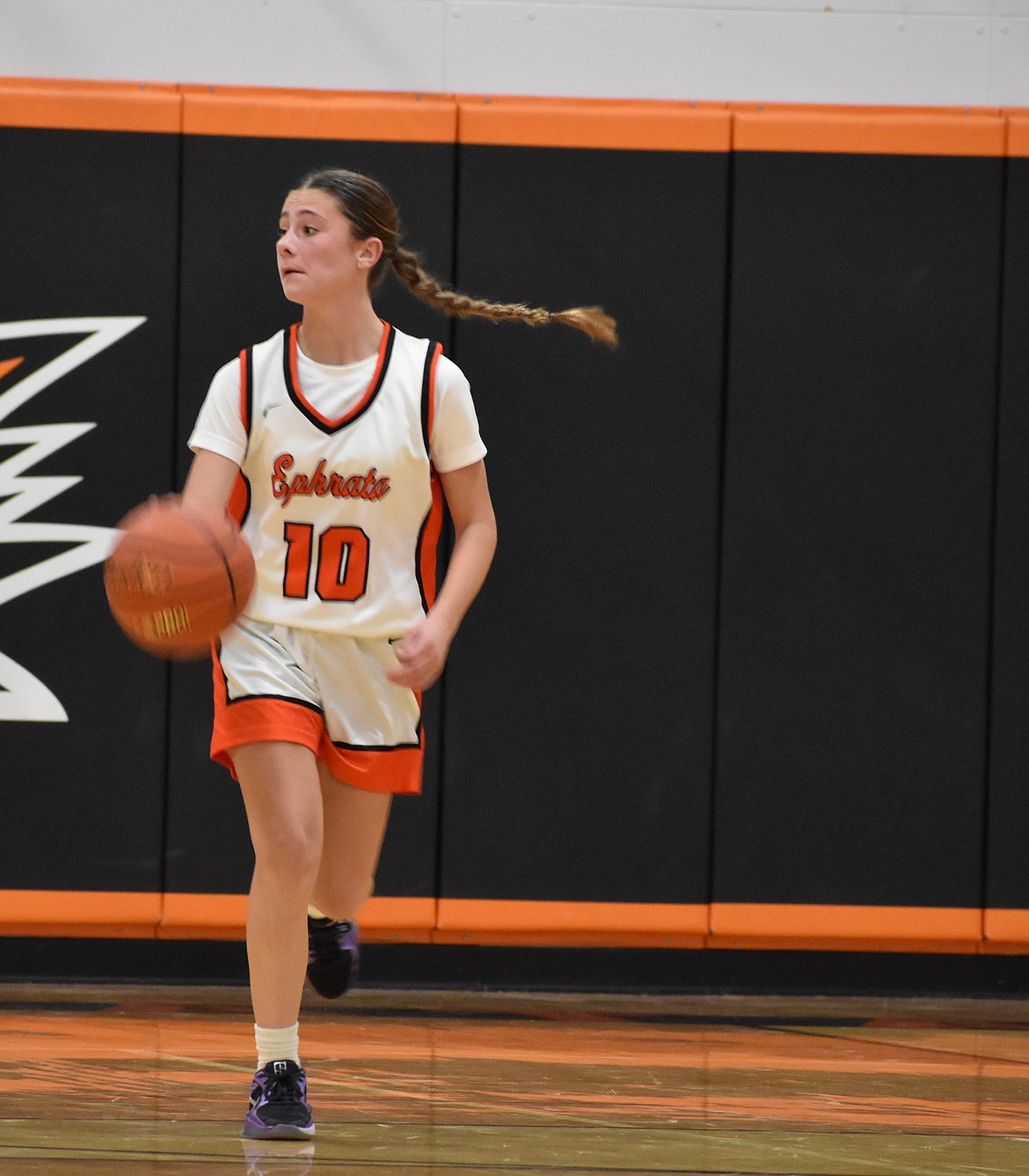 Sophie Molitor from the Tigers runs the ball down the court after gaining possession during an earlier game this season. Ephrata is 0-7 on the season and their next game will be at home against Omak Saturday.