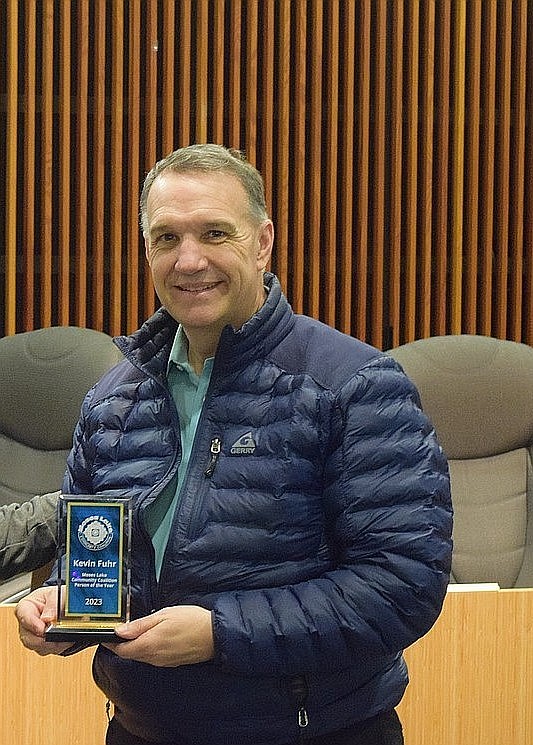 Kevin Fuhr receives the Person of the Year award in 2023 from the Moses Lake Community Coalition. The award was subsequently named after him in recognition for his service to the community as police chief, school board member, city administrator and many other giving acts. Fuhr passed away from cancer in July 2025.