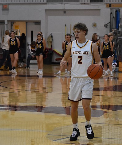Brady Jay from the Moses Lake Mavericks dribbles the ball toward the hoop during a previous home game this season. The Mavs will play on their home court this week against Ridgeline.