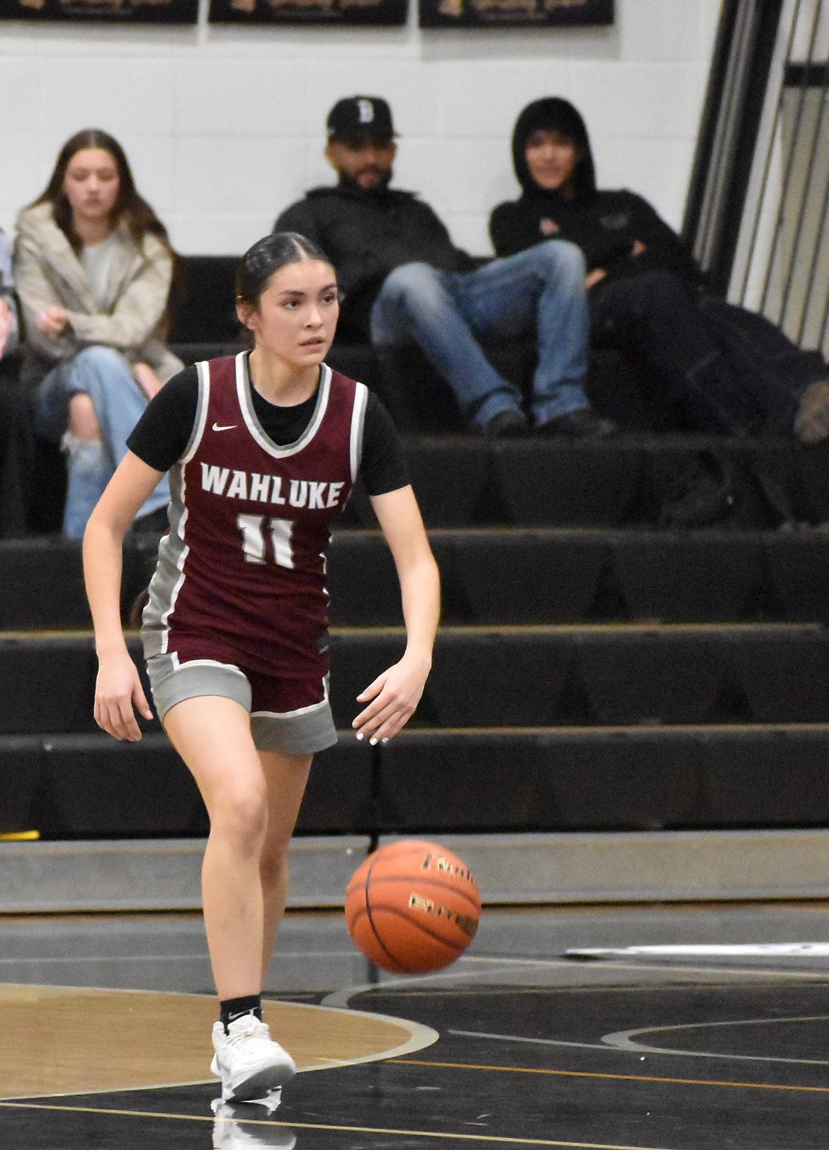 Yohary Magana from the Warriors takes the ball down the court after gaining possession in a previous away game this season. Head Coach Mikai Hirai said this victory seems to have gotten multiple players more animated about improving this season.