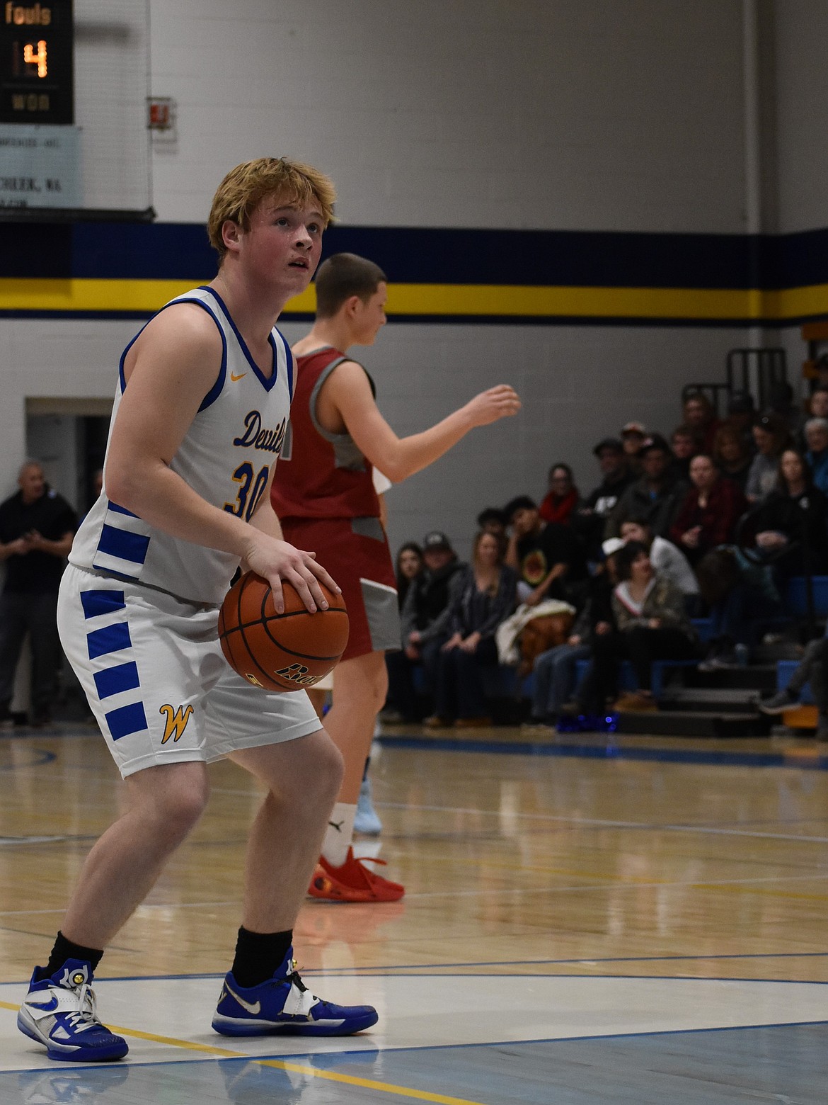 Wilson Creek’s Aiden Valline makes a free throw during the second half in the victory over Waterville-Mansfield.