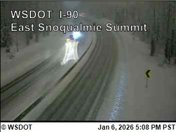 Road conditions on Snoqualmie Pass are hazardous and the roadway has been closed due to safety concerns.