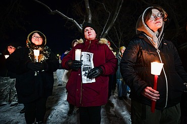 Around 60 people gathered for a candlelight vigil in Kalispell's Depot Park and a walk down Main Street on Thursday to rally for justice for Renee Good, the woman shot and killed by an ICE agent in Minneapolis on Wednesday, Jan. 7. (Casey Kreider/Daily Inter Lake)