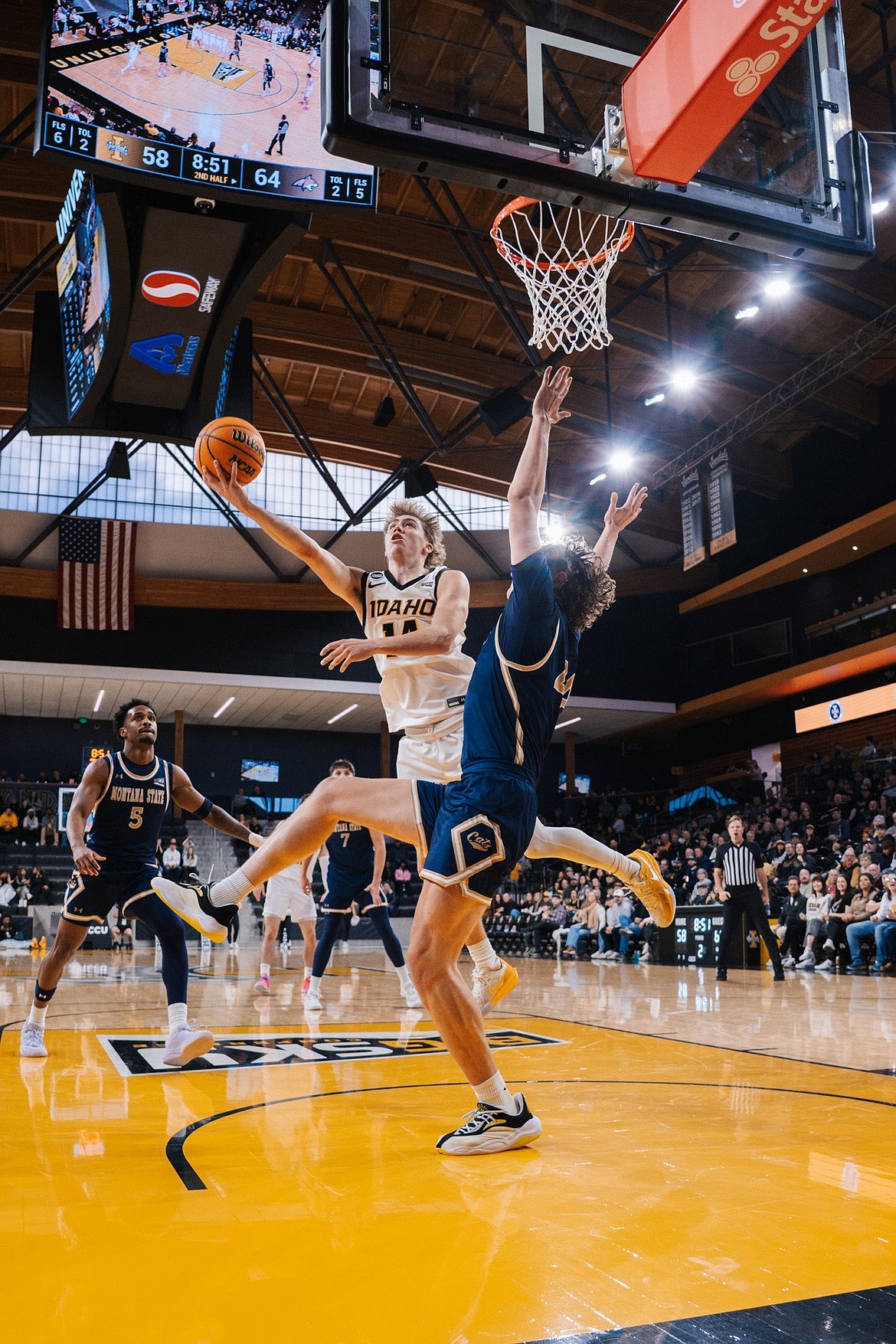 IDAHO ATHLETICS
Kolton Mitchell (14) of Idaho goes up for a shot against Montana State on Saturday at ICCU Arena in Moscow.