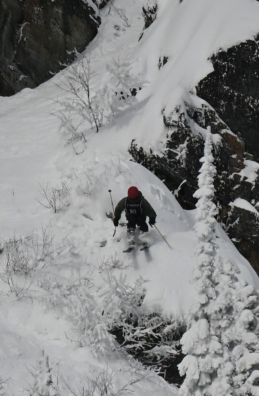 Flathead Freeride team member Weston Heller finds a rowdy line on Haskill Slide during the IFSA Junior Freeride competition at Whitefish Mountain Resort on Saturday, Jan. 10, 2026. (Matt Baldwin/Whitefish Pilot)