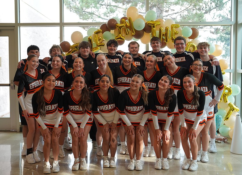 The Ephrata Tigers competitive cheer team gathers for a team photo. The Tigers qualified for the state competition for the second straight year.