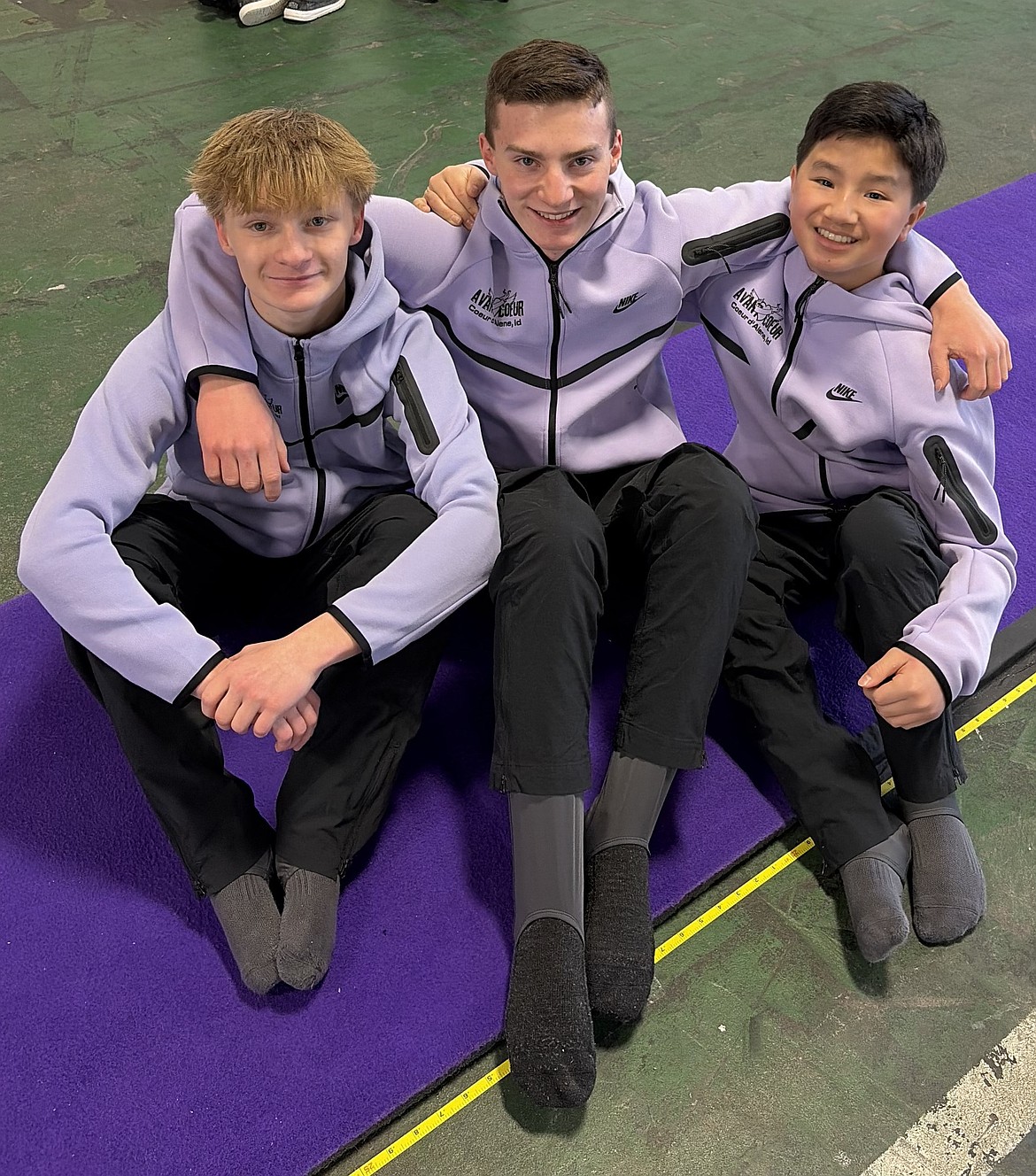 Courtesy photo
Avant Coeur Level 8s and 9s at the Washington Open in Seattle. From left are Koda Wolfe, Ethan Laughery and Preston Pool.